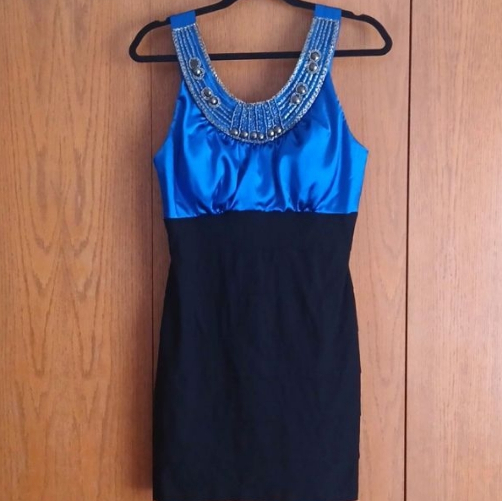 Elegant Blue and Black Dress